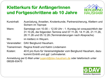 Artikelbild zu Artikel Kletterkurs für AnfängerInnen und Fortgeschrittene ab 10 Jahren